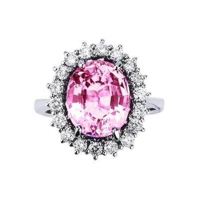 Bague Lady Diana en or blanc 18k avec saphir rose et diamants