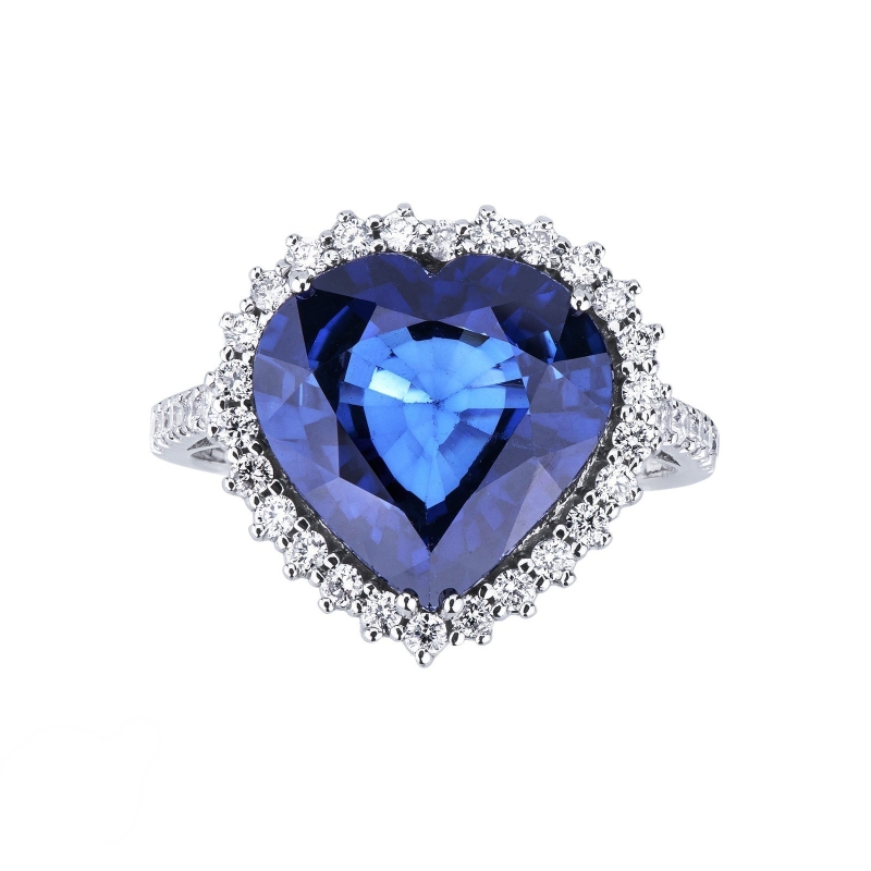 Bague halo en or blanc 18 carats avec saphir bleu