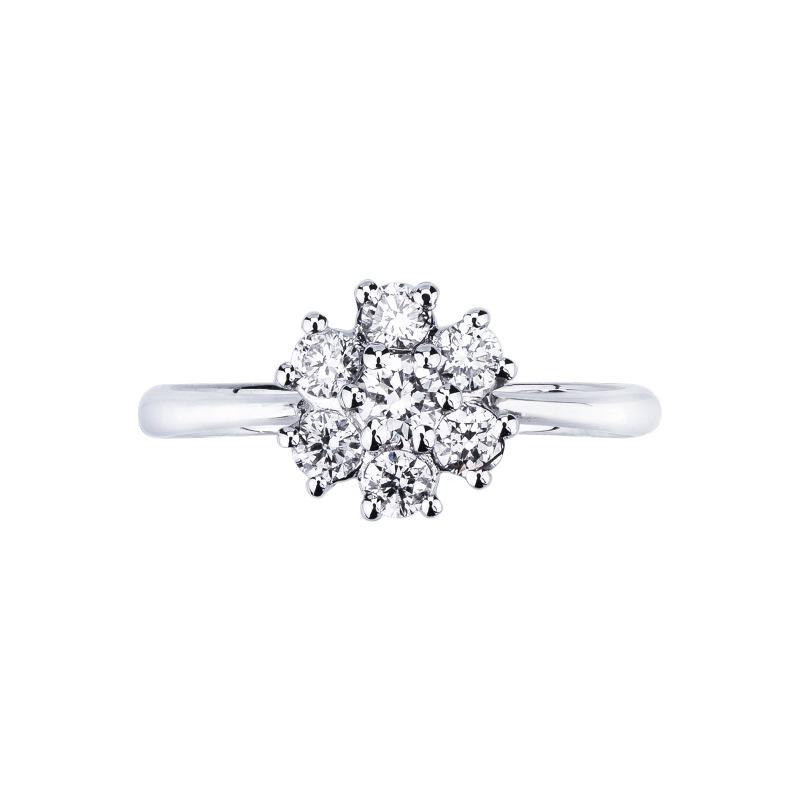 Bague en or blanc 18k avec diamants en forme de fleur