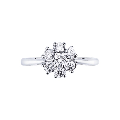 Bague en or blanc 18k avec diamants en forme de fleur