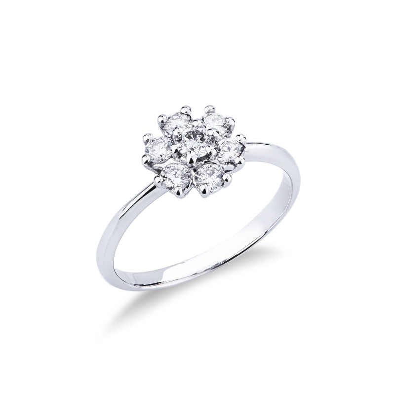 Bague en or blanc 18k avec diamants en forme de fleur