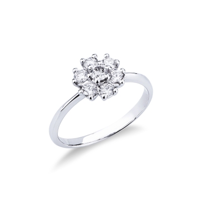 Bague en or blanc 18k avec diamants en forme de fleur