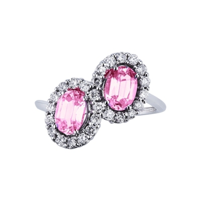 Bague en or blanc 18k avec saphirs roses et diamants