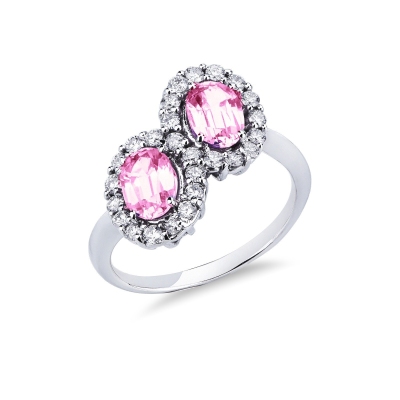 Bague en or blanc 18k avec saphirs roses et diamants