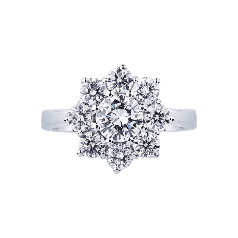Bague contour fleur classique en or blanc 18 ct diamant