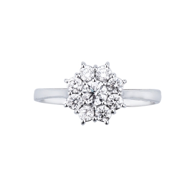 Bague halo en forme de fleur avec diamant central 0,25
