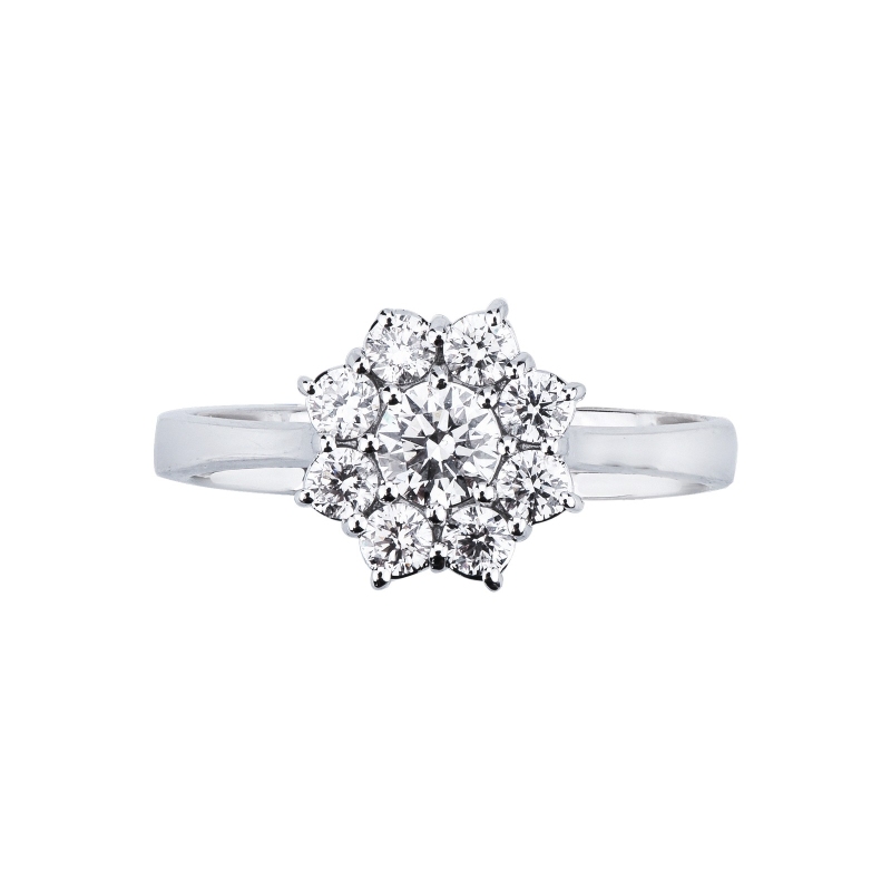 Bague fleur halo en forme avec diamant central de CT0.30
