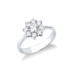 Bague fleur halo en forme avec diamant central de CT0.30