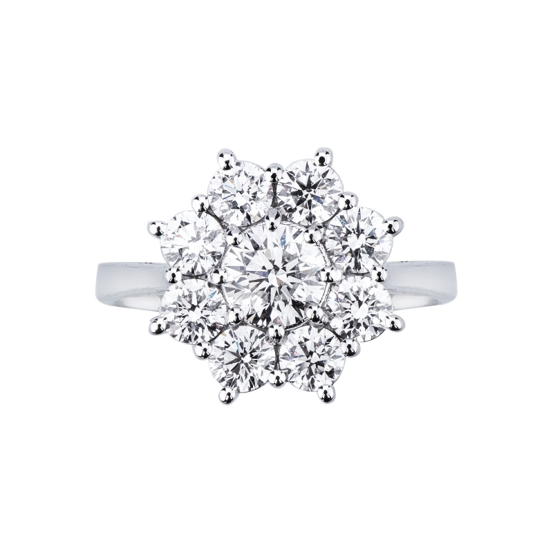 Bague halo en forme de fleur avec diamant central  CT0.90