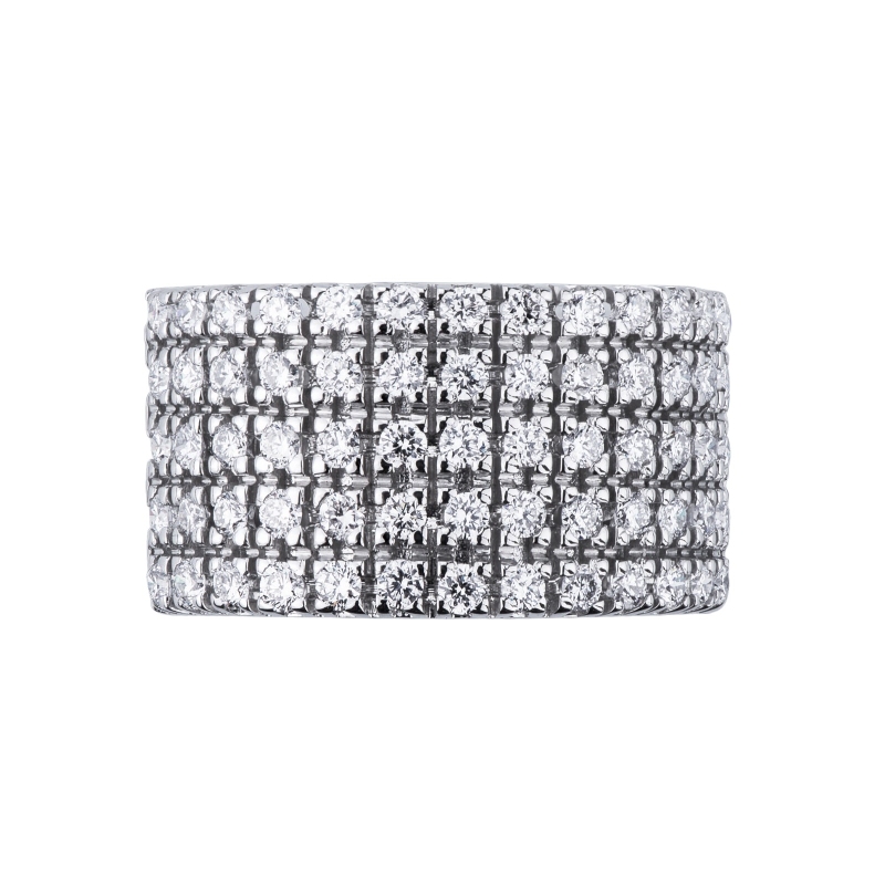 Bague bande en or blanc 18 carats avec 5 rangées de 13 diamants