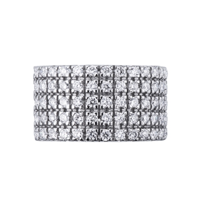 Bague bande en or blanc 18 carats avec 5 rangées de 13 diamants