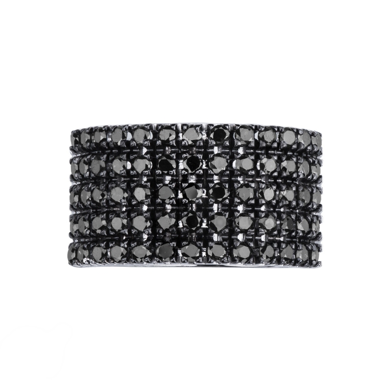 Bague bande en or blanc 18k avec diamants noirs
