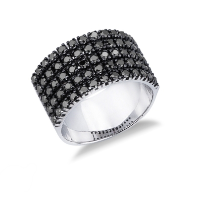 Bague bande en or blanc 18k avec diamants noirs