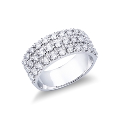 Bague bande en or blanc 18 carats avec 3 rangées de diamants