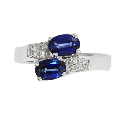 Bague Femme Duo en Or Blanc 18k avec Saphir Bleu et Diamants
