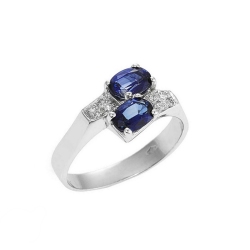 Bague Femme Duo en Or Blanc 18k avec Saphir Bleu et Diamants
