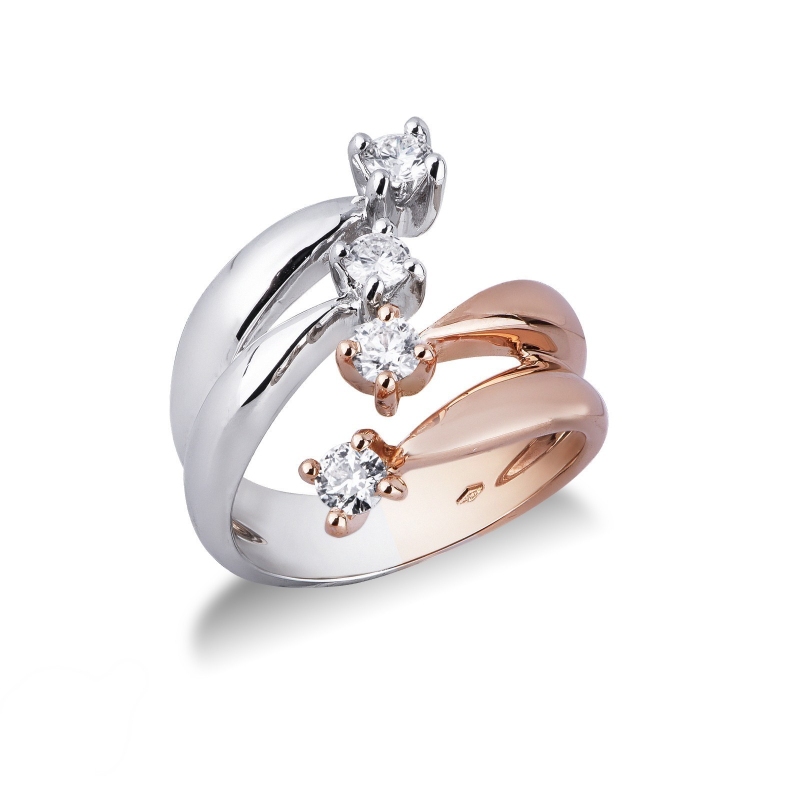 Bague moi et toi Contrarié en Or Blanc et rose 18k avec Diamants