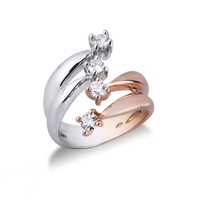 Bague moi et toi Contrarié en Or Blanc et rose 18k avec Diamants