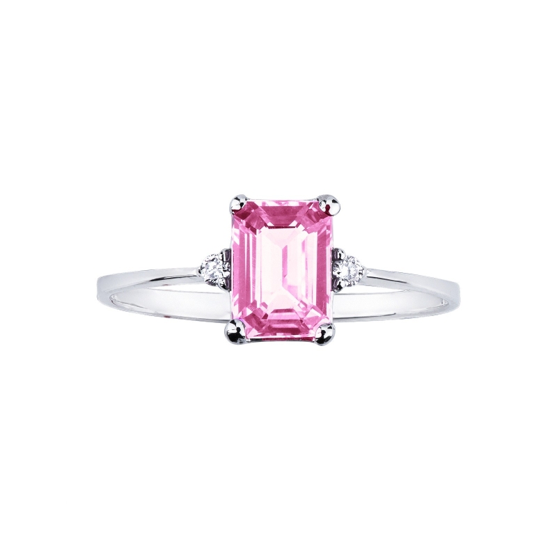 Bague en or blanc 18K avec saphir rose et diamants