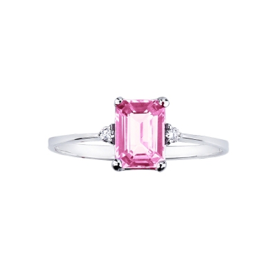 Bague en or blanc 18K avec saphir rose et diamants