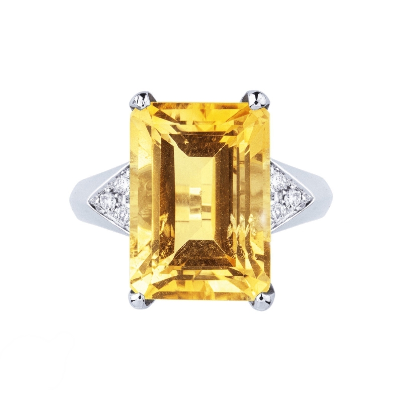 Bague en or blanc 18k citrine et diamants 