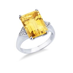 Bague en or blanc 18k citrine et diamants 