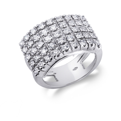 Bague bande cinq rangs en or blanc 18k avec diamants
