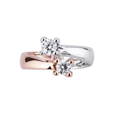 Bague Duo en Or Blanc et Rose 18k avec Diamants