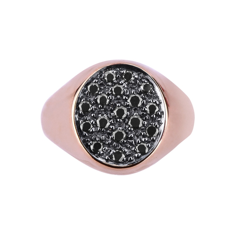 Bague pavé en or rose 18 carats et diamants noirs 