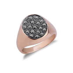 Bague pavé en or rose 18 carats diamants noirs 