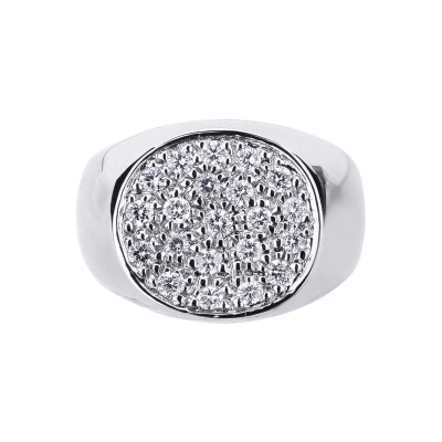 Chevalière en or blanc 18k  ronde avec pavé de diamants 
