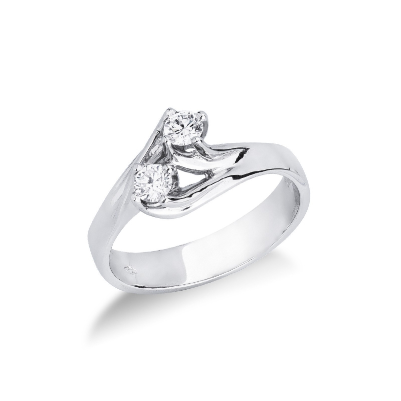 Bague Toi et Moi en Or Blanc 18k avec Deux Diamants