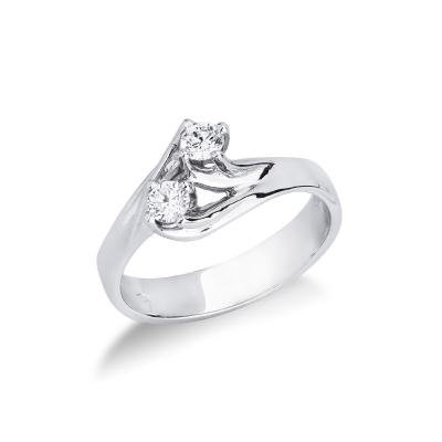 Bague Toi et Moi en Or Blanc 18k avec Deux Diamants