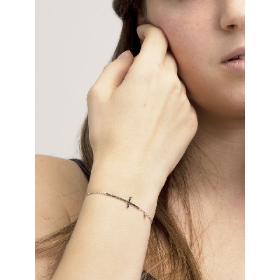 Bracelet croix homme diamants noirs or blanc 18k 