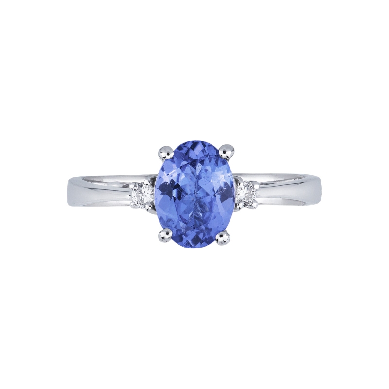 Bague en or blanc 18 carats avec 2 diamants et une tanzanite au centre