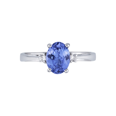 Bague en or blanc 18 carats avec 2 diamants et une tanzanite au centre