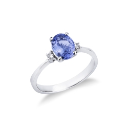 Bague en or blanc 18 carats avec 2 diamants et une tanzanite au centre