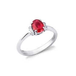 Bague femme en or blanc 18k avec rubis et diamants