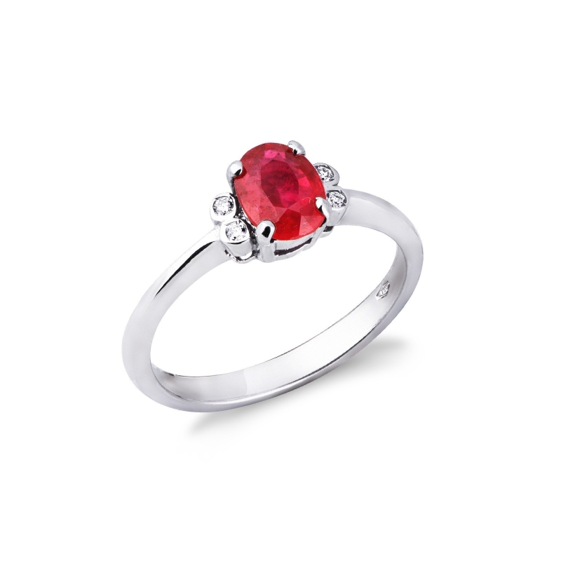 Bague femme en or blanc 18k avec rubis et diamants