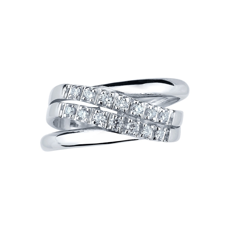 Bague croisée en or blanc 18k avec diamants