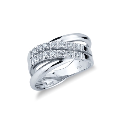 Bague croisée en or blanc 18k avec diamants