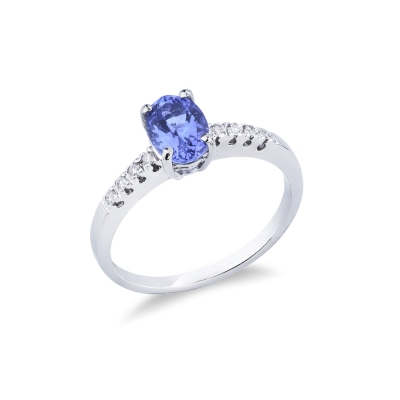 Bague en or blanc 18k avec une tanzanite et diamants