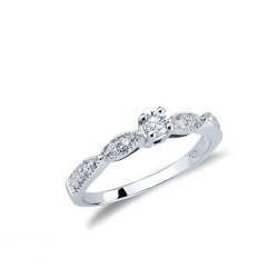 Bague de fiançailles solitaire en or blanc 18k avec motif feuille