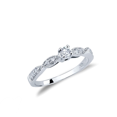 Bague de fiançailles solitaire en or blanc 18k avec motif feuille