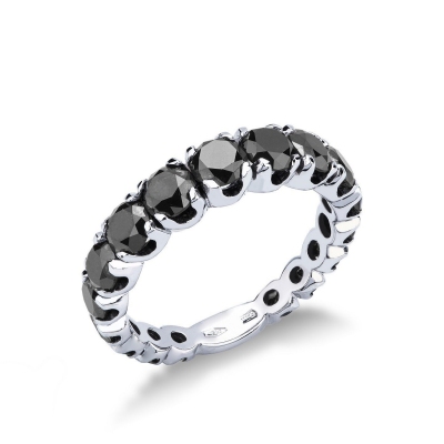 Bague demi-alliance en or blanc 18k et diamants noirs