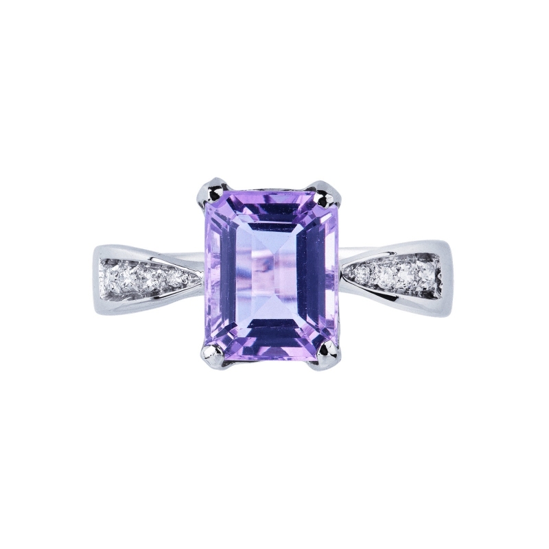 Bague en or blanc 18k améthyste octogonale et diamants