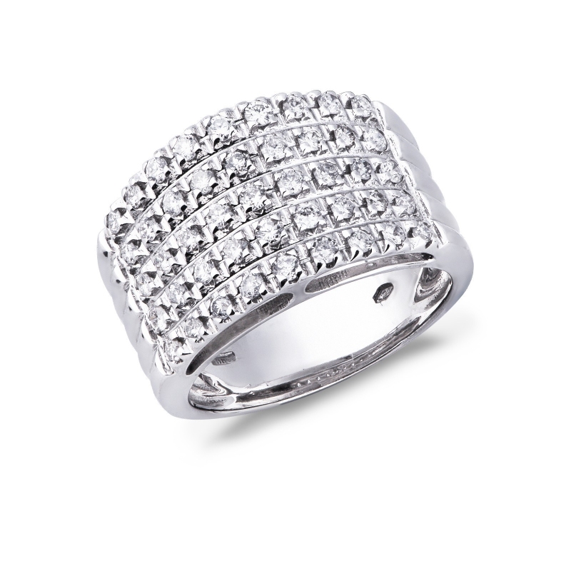 Bague à 5 rangées en or blanc 18k avec des diamants