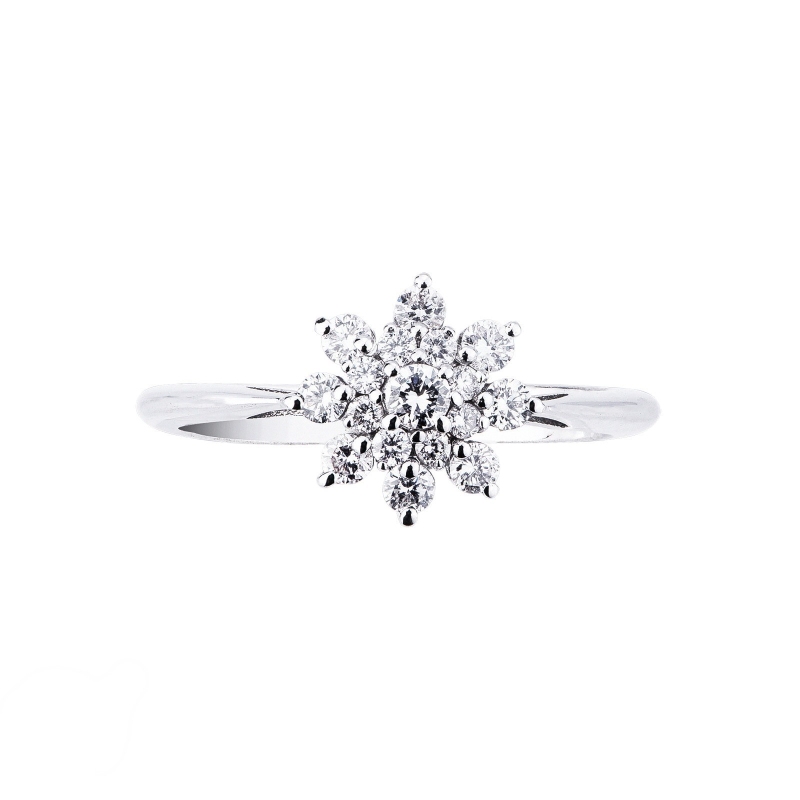 Bague fleur en or blanc 18k diamants 