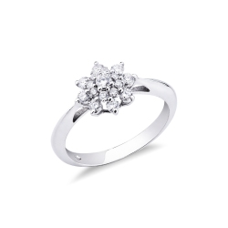 Bague fleur en or blanc 18k diamants 
