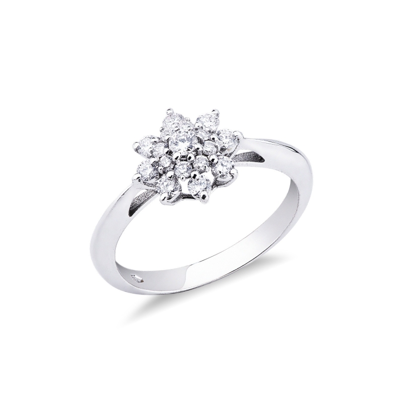 Bague fleur en or blanc 18k diamants 